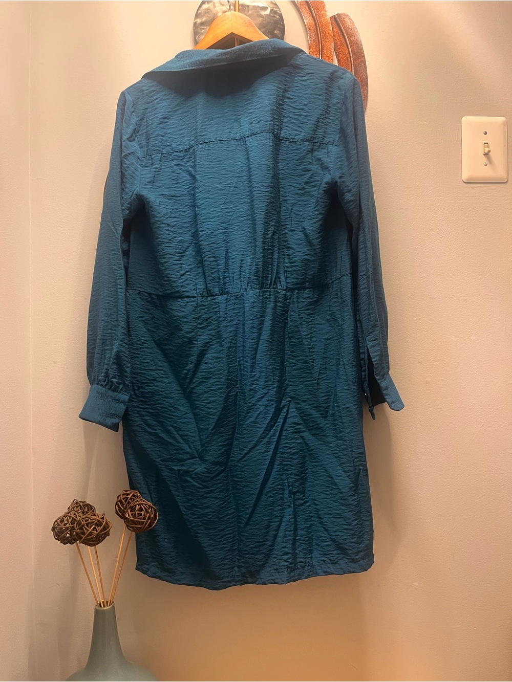 LOFT Teal Textured Tie-Front Long Sleeve Dress 6 - Picture 6 of 15